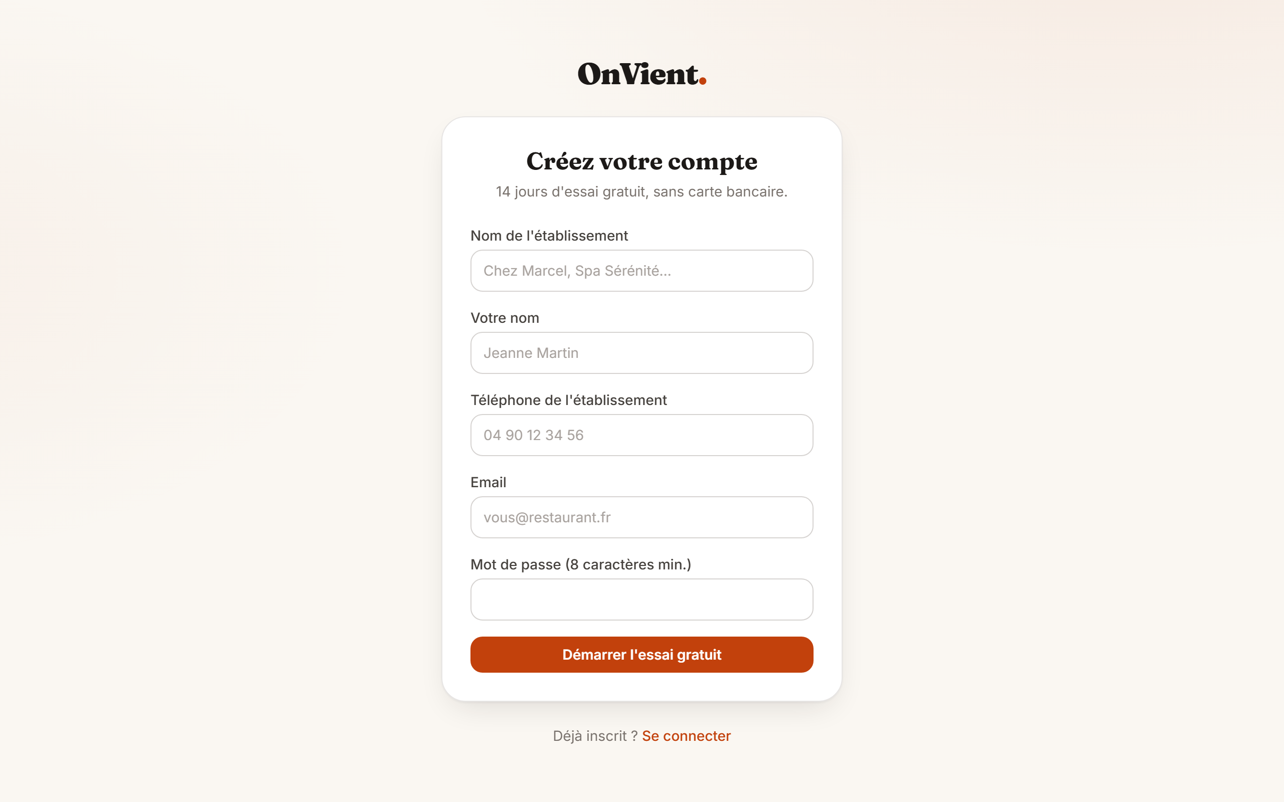 Le formulaire de création de compte