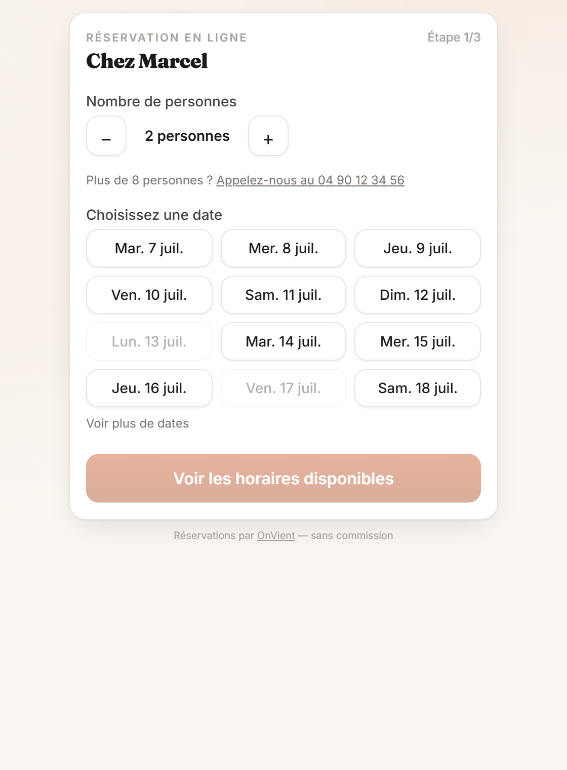 Votre client choisit et réserve